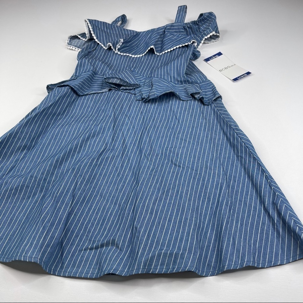 BCBGirls Dress Sleeveless Ruffle Striped Blue Summer Spring Dressy Cute New - Picture 3 of 16